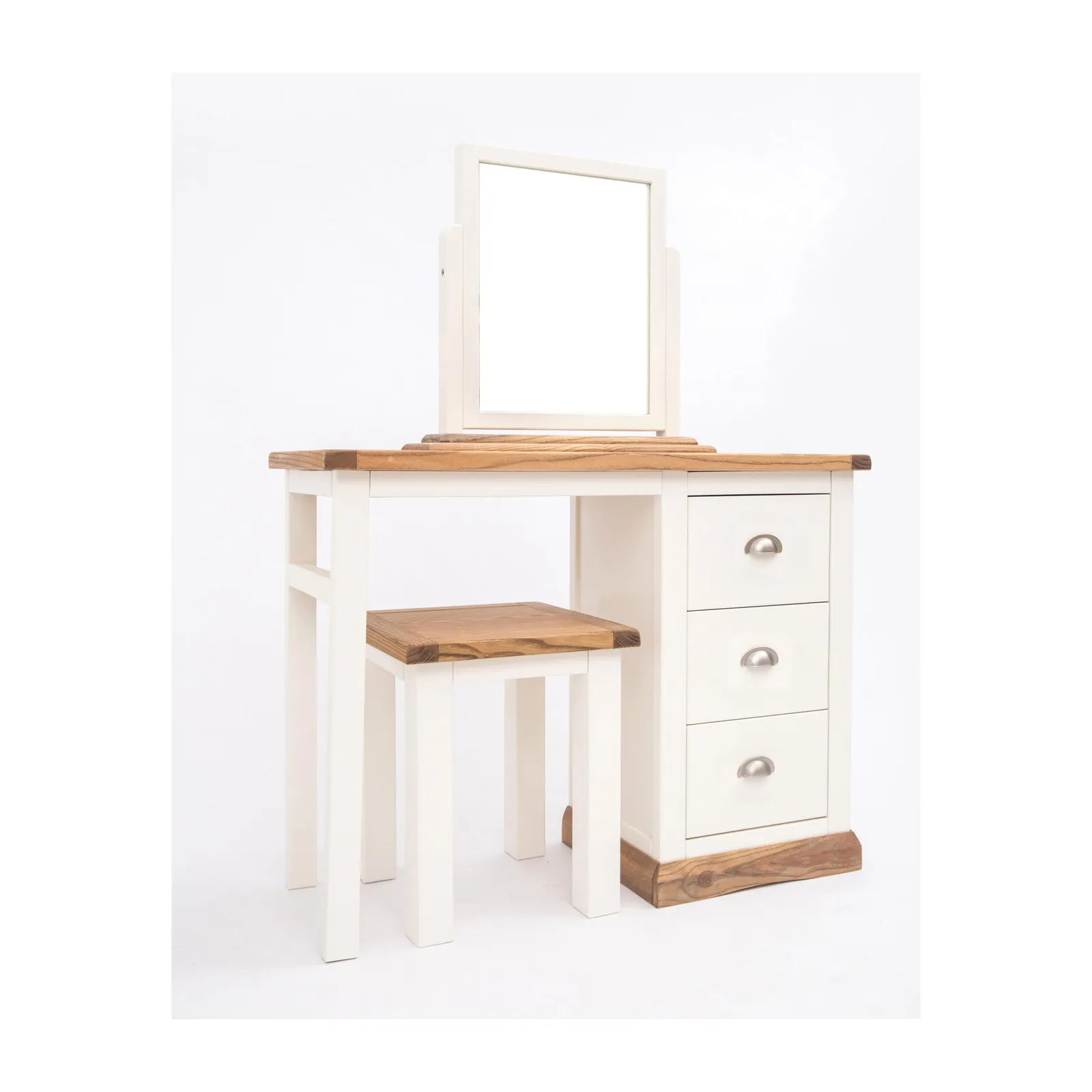 Cabinet Bits Tropea 3 Drawer Dressing Table Set Chrome Cup Handle in Off-White 2