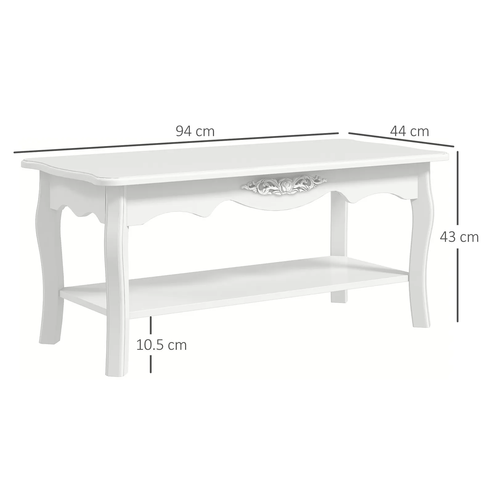 HOMCOM Wooden Coffee Tea Table Modern White Shelf Storage Living Room Home Furniture 3