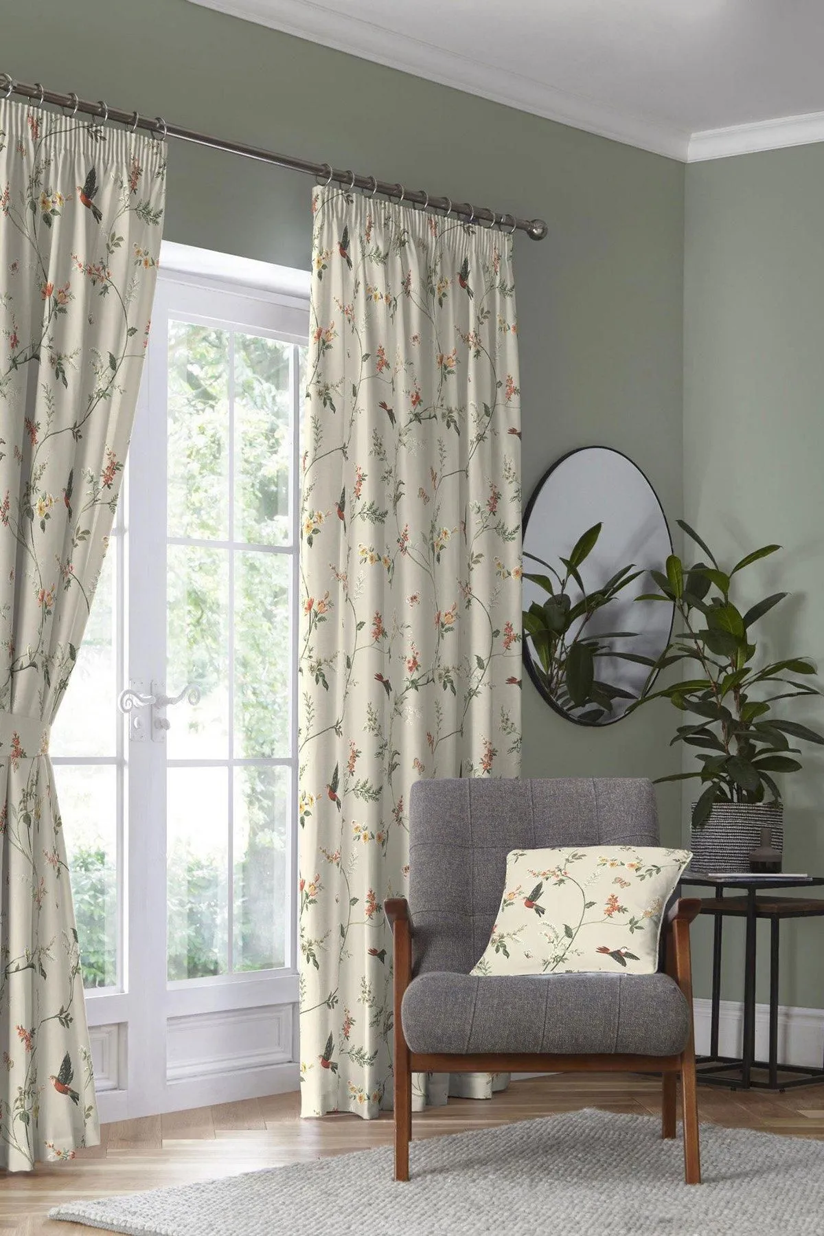 Dreams & Drapes 'Darnley' Blooms & Birds Print Filled 100% Cotton Cushion in Coral 3