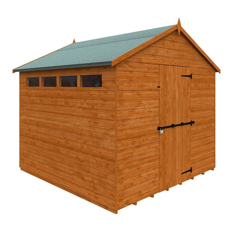 Buttercup Farm 8 x 8 Feet Security Apex 12mm Shed - Solid Wood/Softwood/Pine in Burnt Orange