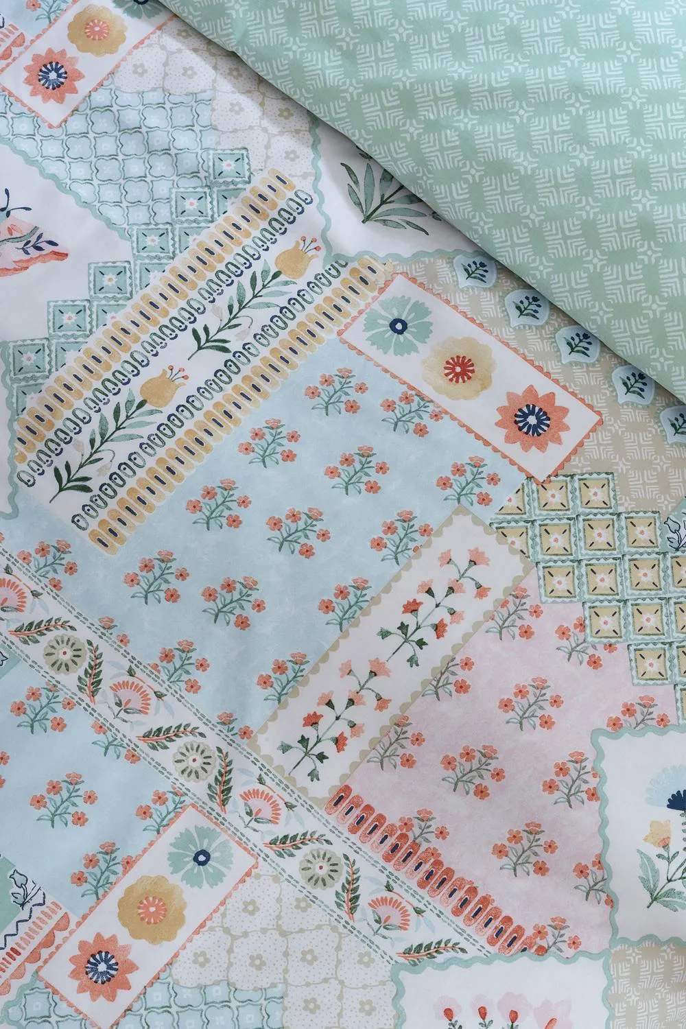 Catherine Lansfield 'Folk Patchwork' Reversible Duvet Cover Set in Green 4