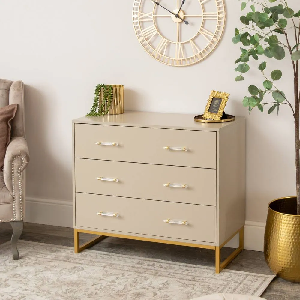 Melody Maison Large 3 Drawer Chest Of Drawers - Liana Taupe Range in Beige 6