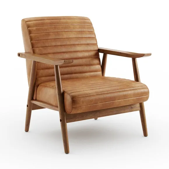 Quinn Faux Leather Wooden Arm Accent Chair 2