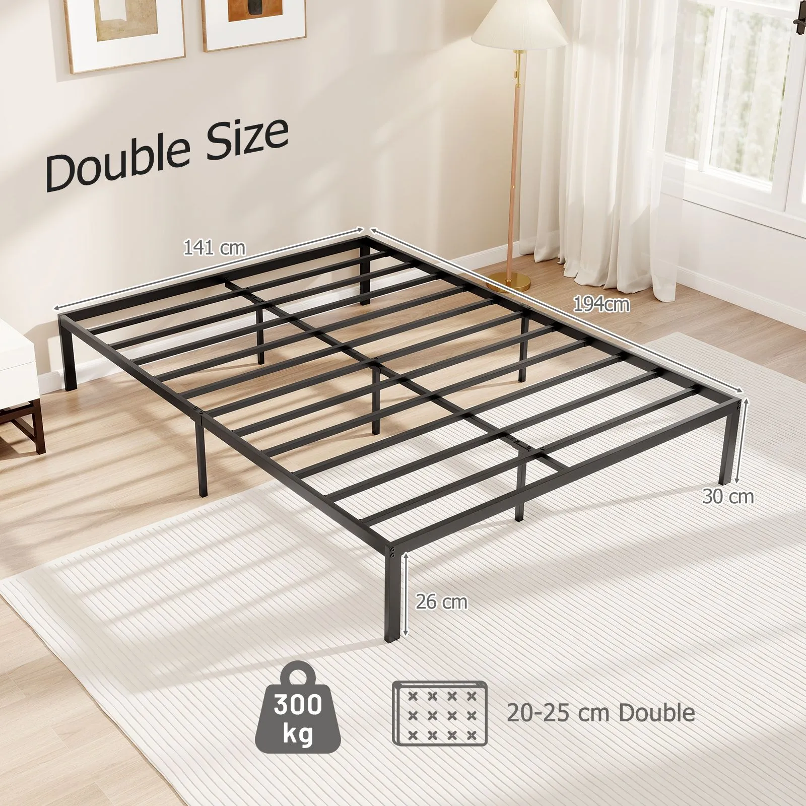 Costway Double Size/King Size Metal Bed Frame 30CM Platform Bed in Black 2