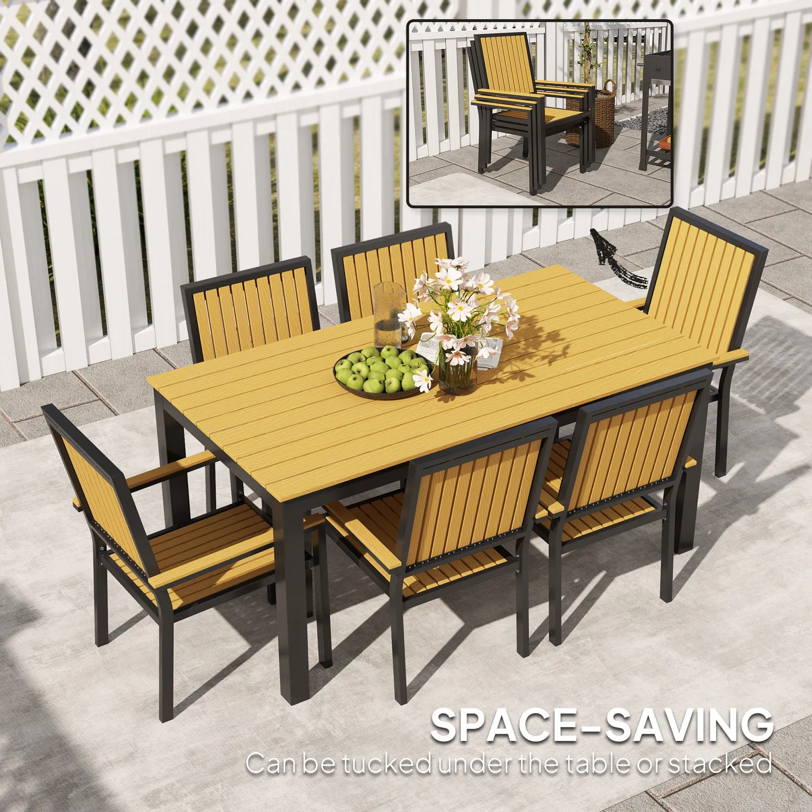 OUTSUNNY 6 Seater Aluminium Garden Dining Set with Stackable Chairs in Natural 5