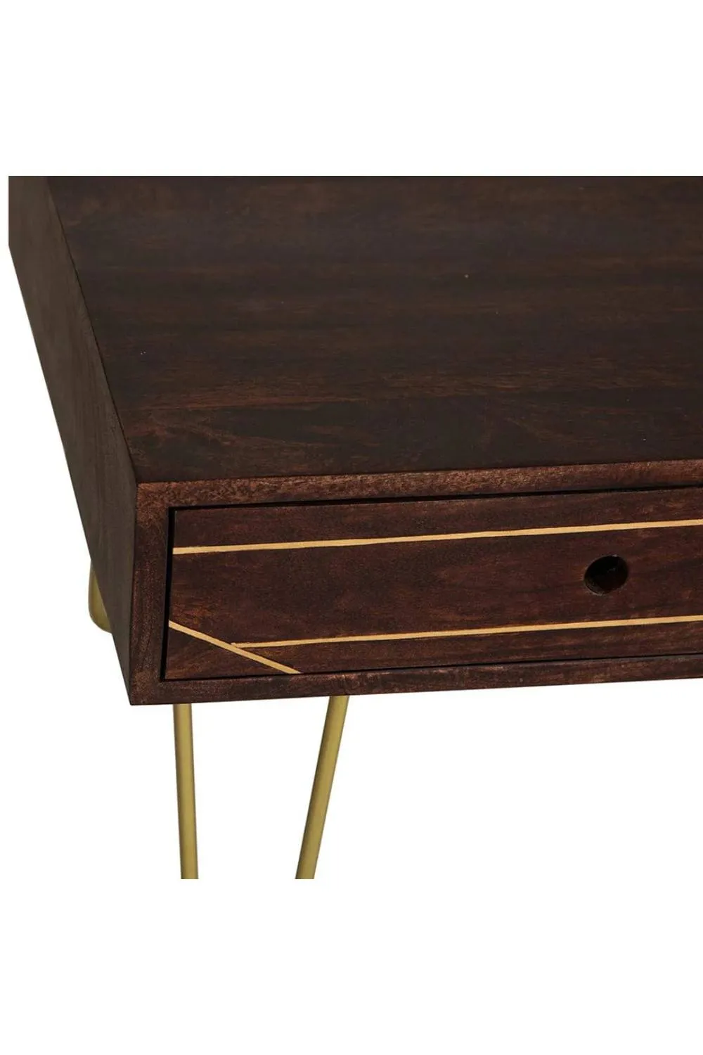 IH Design Silchester Dark Mango Coffee Table with Drawer & Gold Inlay in Brown 6