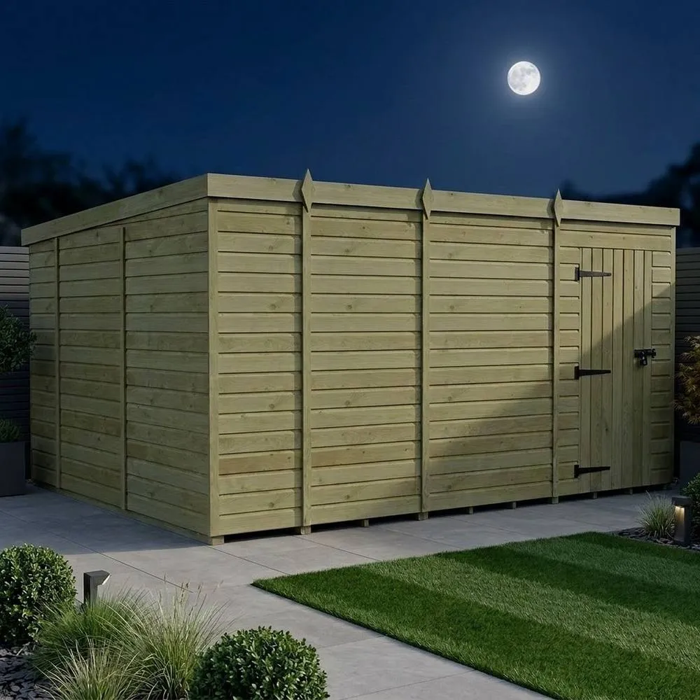 Buttercup Farm 13ft x 10ft Pent Garden Shed Single Door No Windows - Timber in Brown 3