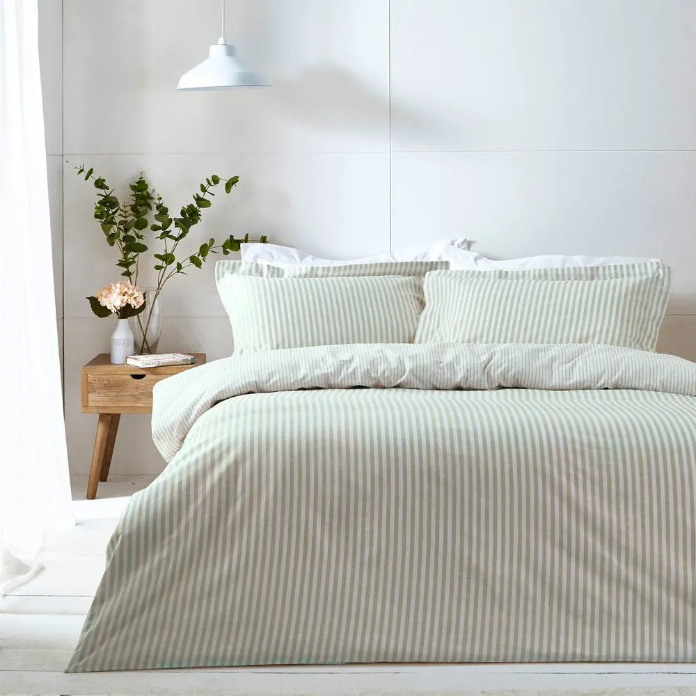 Yard Hebden Striped 100% Cotton Duvet Cover Set in Light Green 4