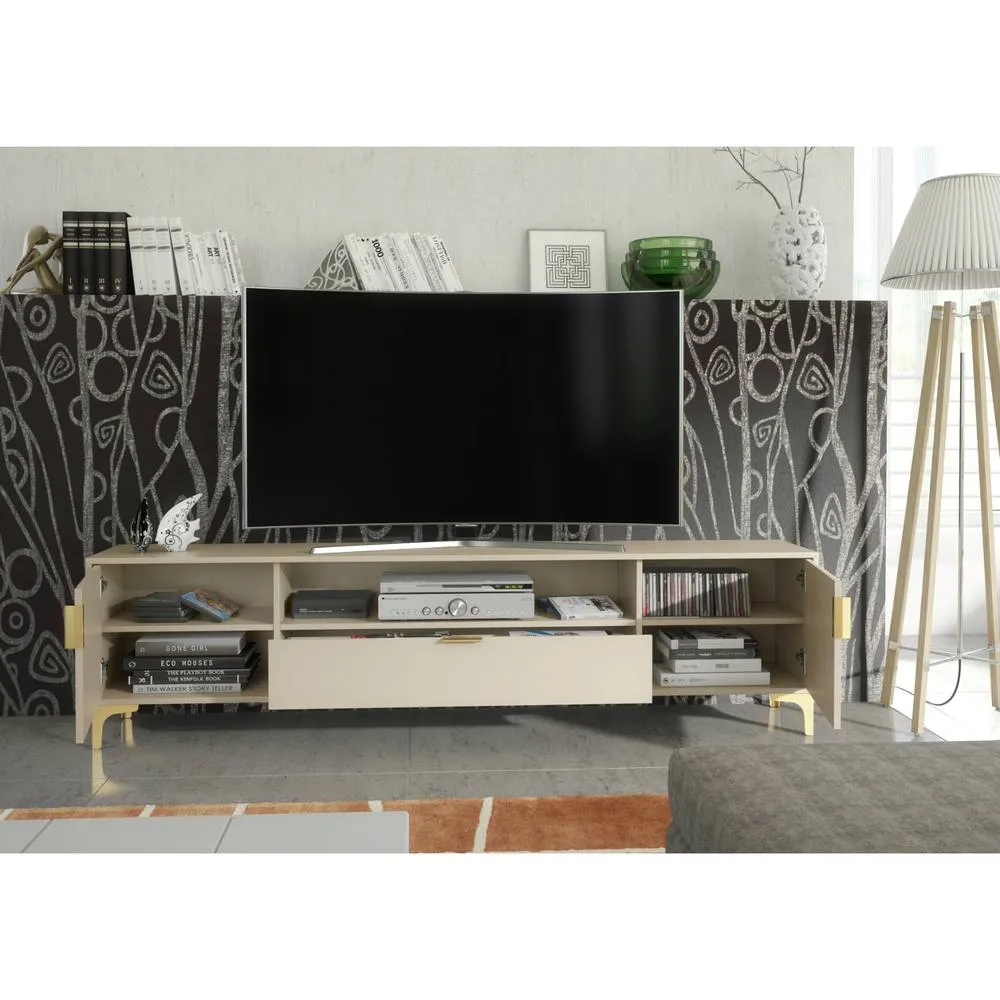 Creative Furniture Tide Crest TV Unit 200cm - Cashmere Warm Beige Taupe Finish & Gold 6