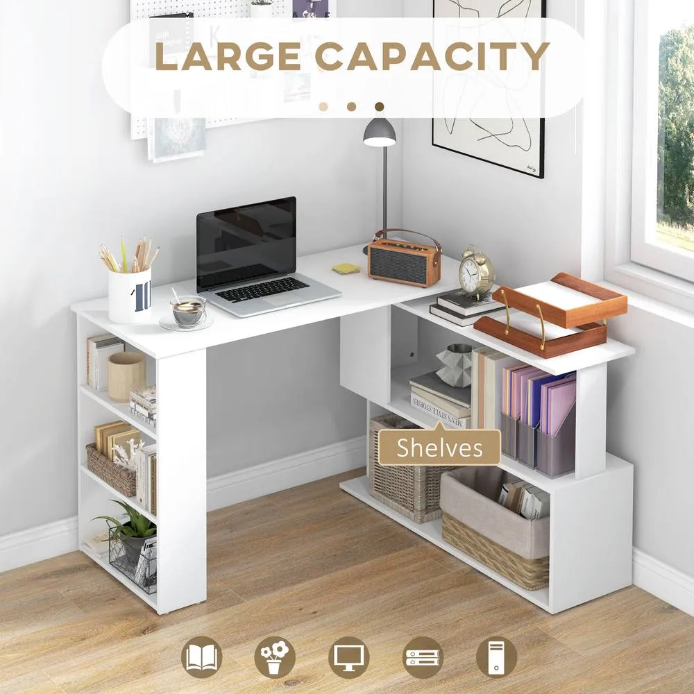 HOMCOM Corner Computer Desk with 360° Rotating Design & Bookshelf, White 4