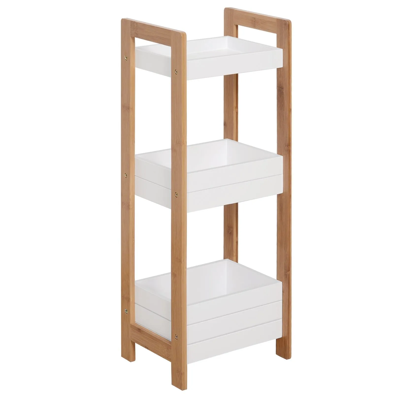 HOMCOM 3 Tier Shelf Storage Bamboo Cupboard Standing Unit Rack Organizer in White 2