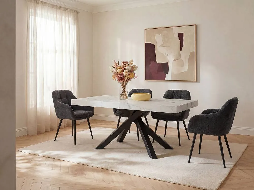 Vente-unique 6 - 10 Seater Extendable Dining Table In MDF & Metal - Black and in White 3