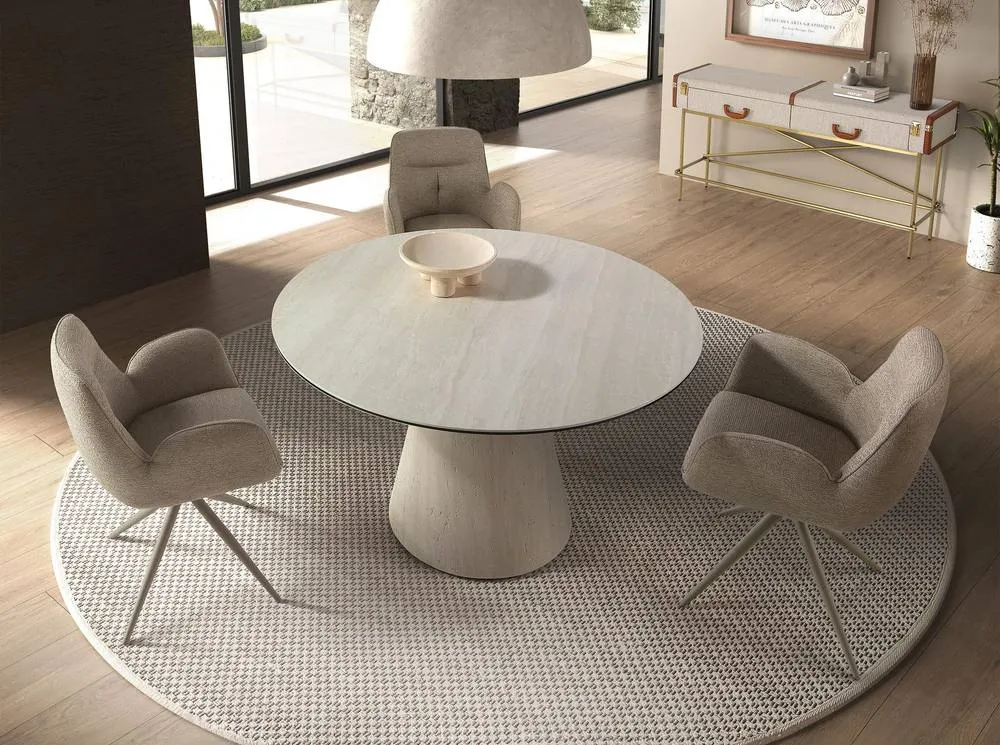 Angel Cerda Swivel Dining Chair in Fabric in Beige 4