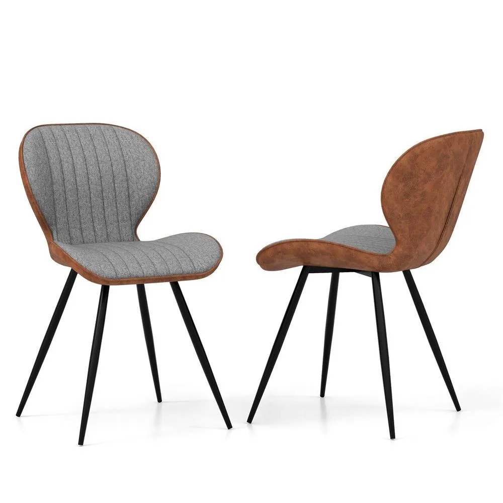 Costway 2Pcs Armless Dining Chair Accent Chairs Upholstered Leisure Chair in Grey