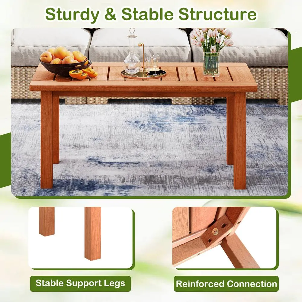Costway Modern Patio Coffee Table Outdoor Indoor Wooden Side Table in Natural 3