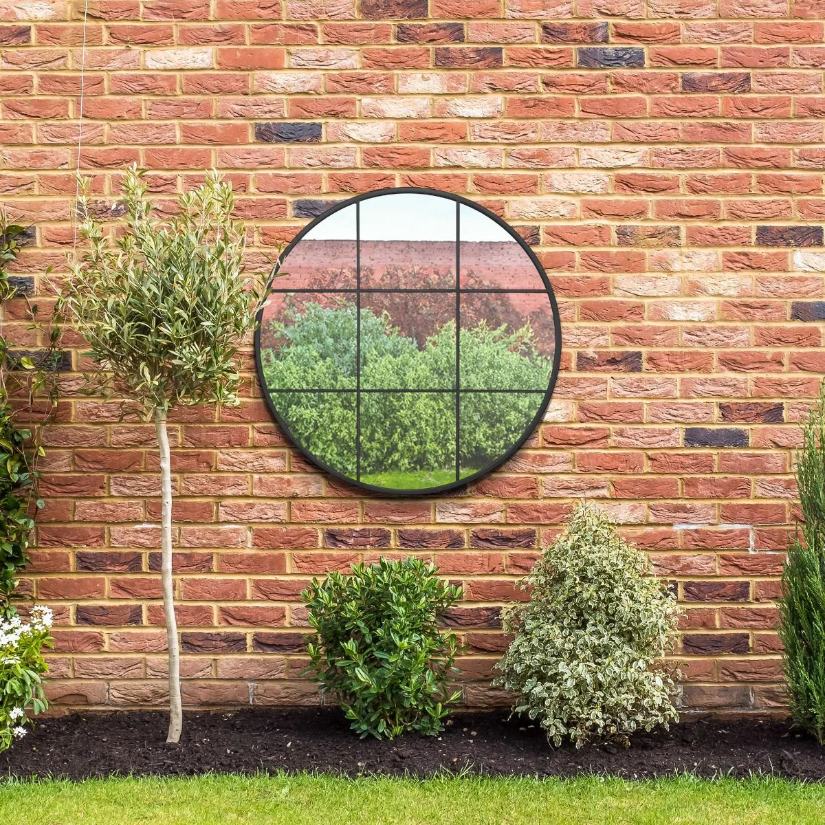 MirrorOutlet Black Metal Frame Round Garden Wall Mirror 39" x 39" (100x100CM) 6