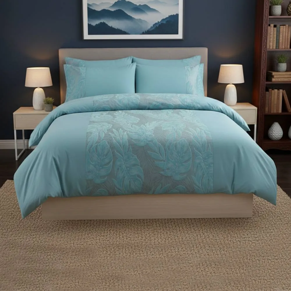 Snug City Velvet Leaf Design Duvet Cover Elegant Soft Touch Luxury Bedding in Blue