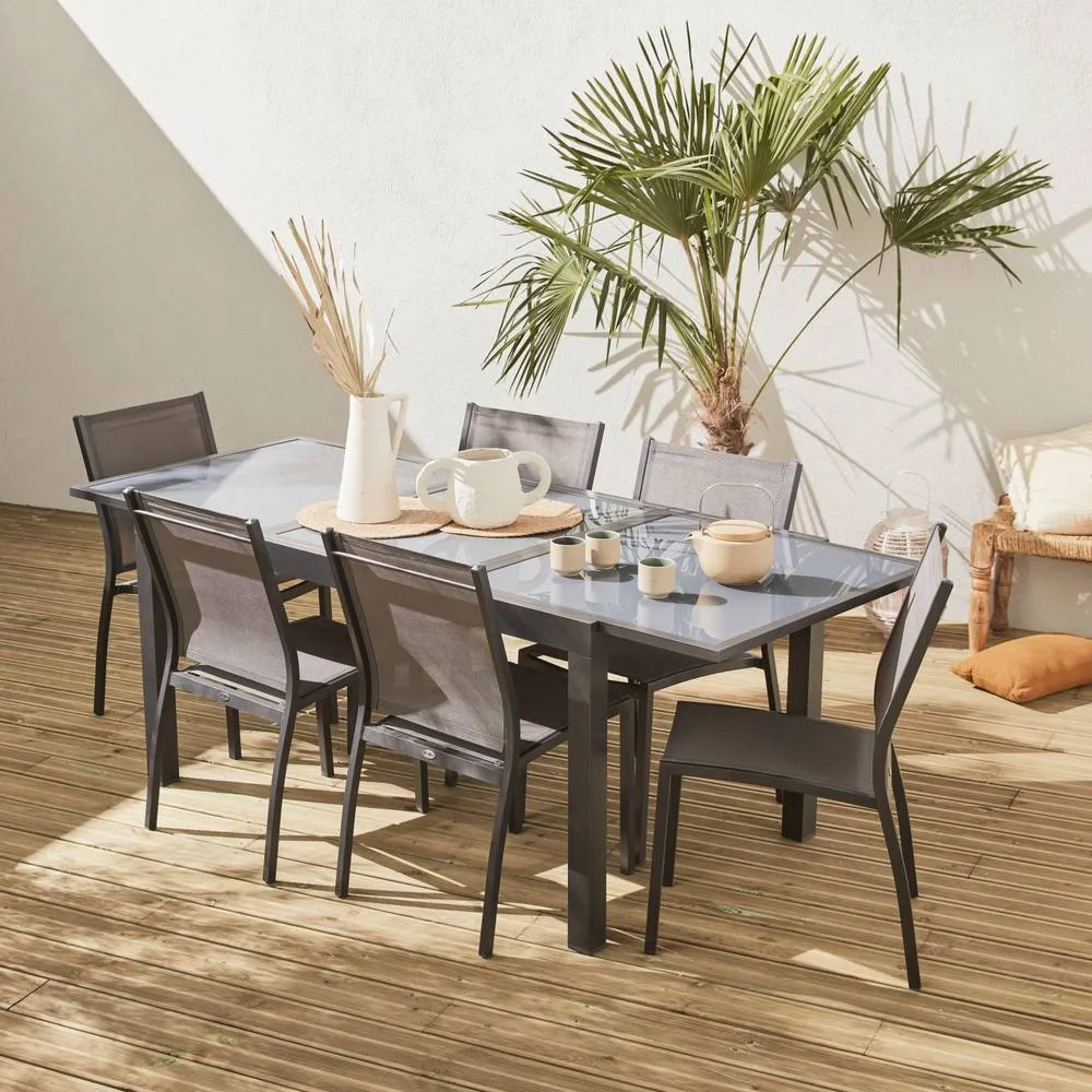 sweeek 6-seater Extendable Aluminium Garden Table Set With Chairs in Grey 6