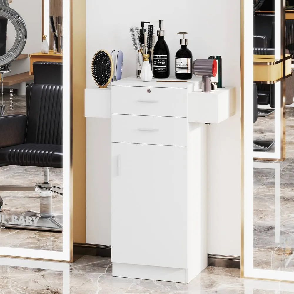 Costway Beauty Salon Storage Cabinet Locking Beauty Styling Equipment Station in White 4