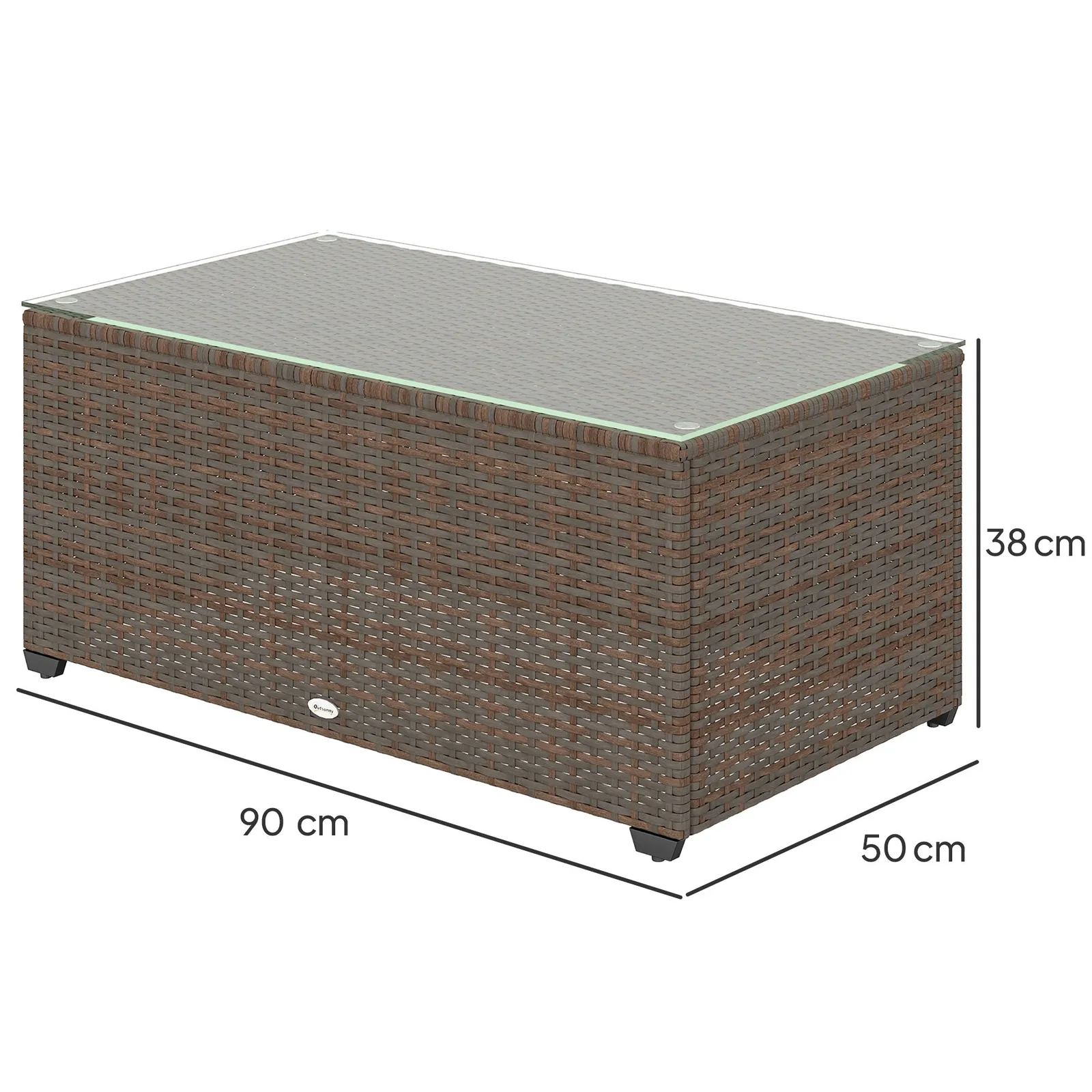 OUTSUNNY Outdoor Coffee Table, Glass Top Rattan Side Table, Brown 3