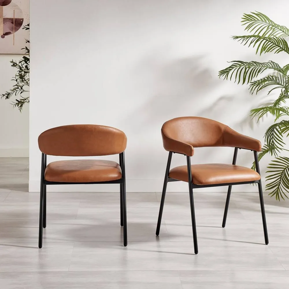 FurnitureboxUK 2x Delos Tan Faux Leather Fabric Dining Chairs in Brown 3