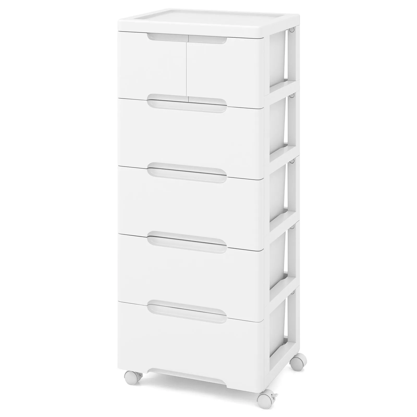 Costway 6-Drawer Rolling Cabinet Plastic Storage Cart 5-tier Drawer Dresser w/ Wheels in White