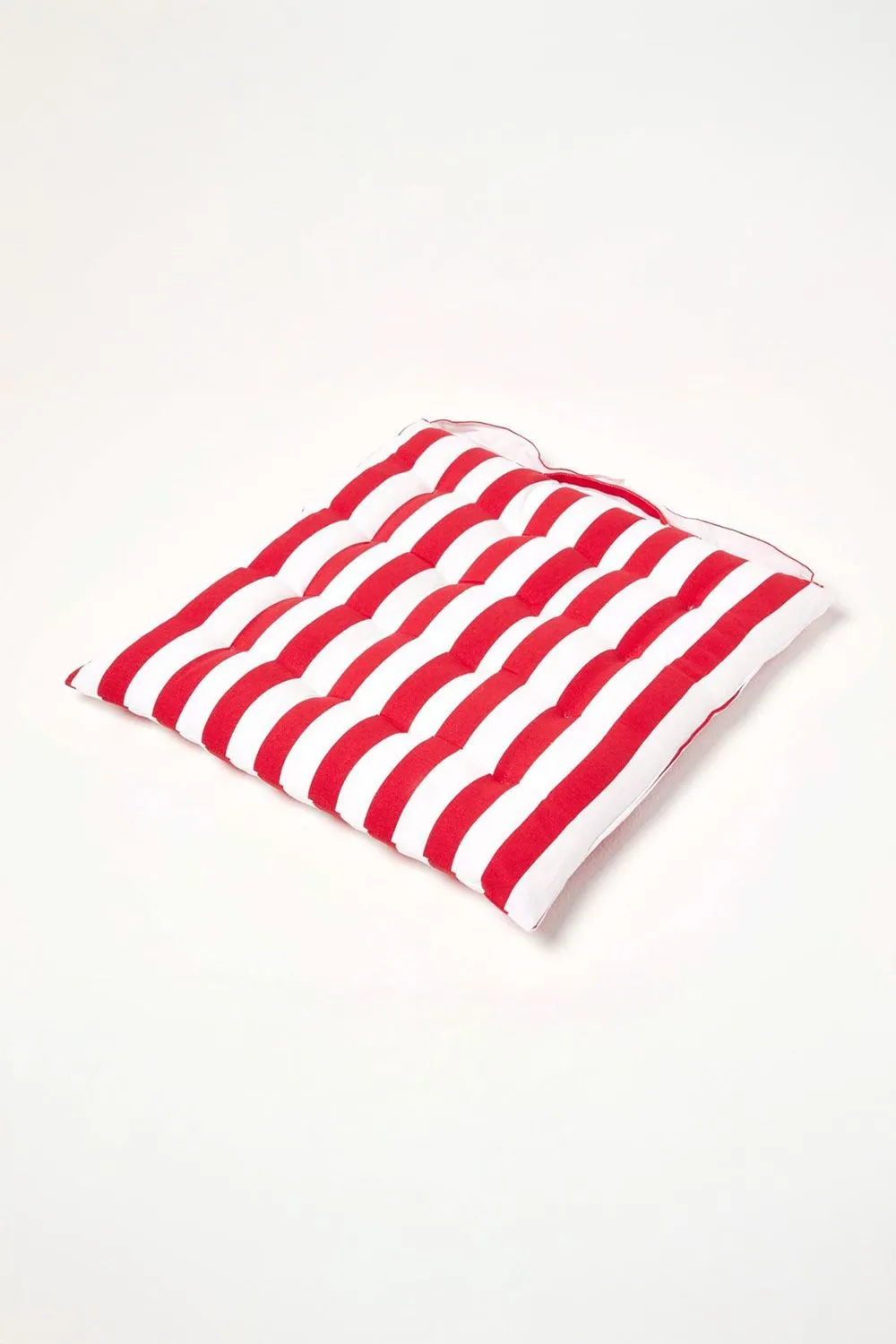 Homescapes 4 Pack Seat Pads Cotton Red Striped Indoor Outdoor Garden Cushion, 40cm 2