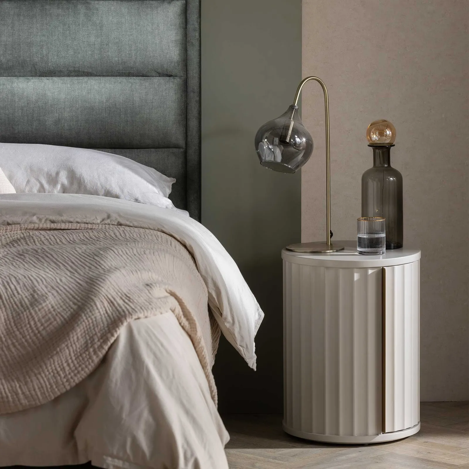 Lucia Bedside Right Table, Round, Neutral Wood | Barker & Stonehouse 2