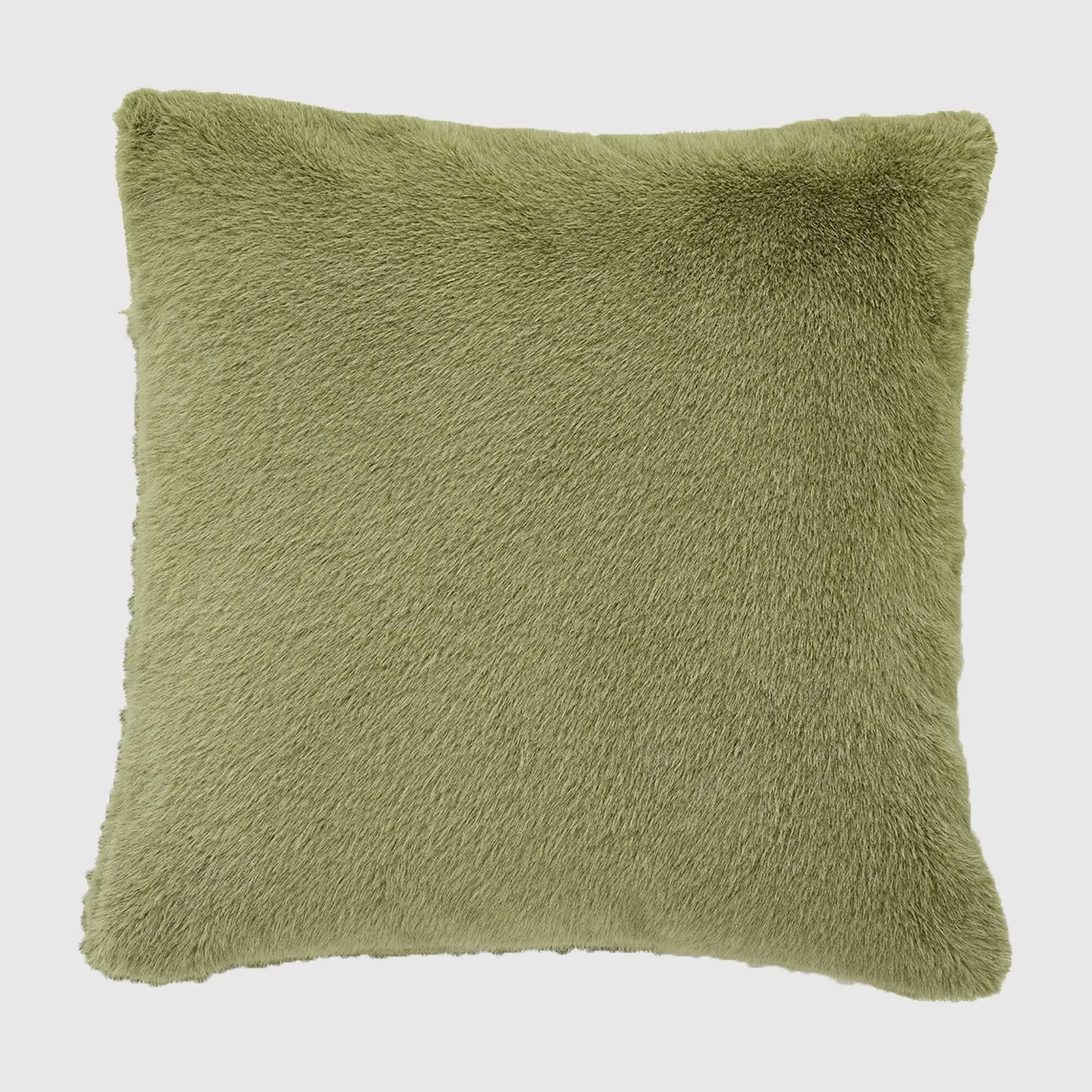 Sage Faux Fur Cushion, Square, Green Polyester | Barker & Stonehouse