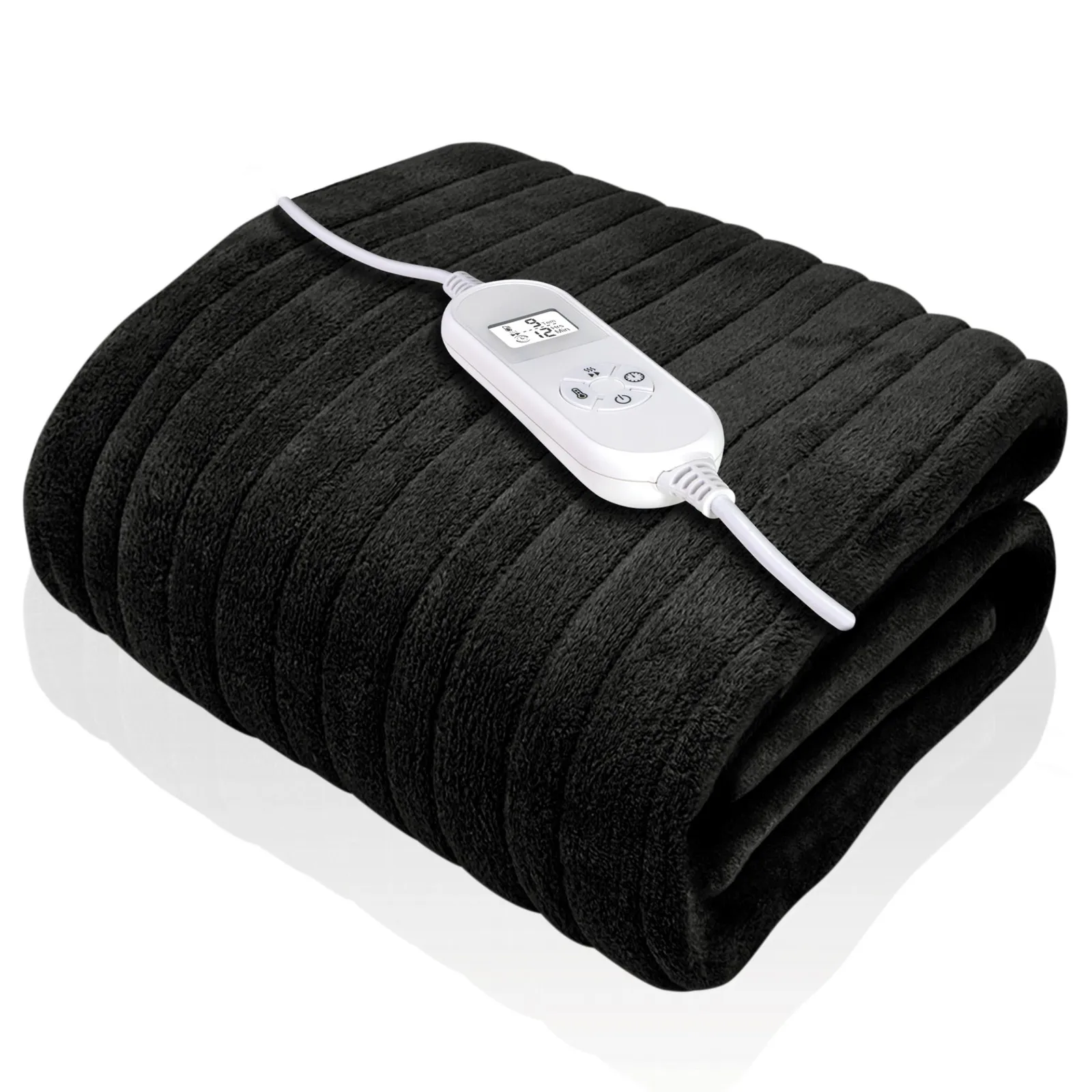 Dreamcatcher Deluxe Electric Throw Heated Double Over Blanket Soft Fleece Timer in Black