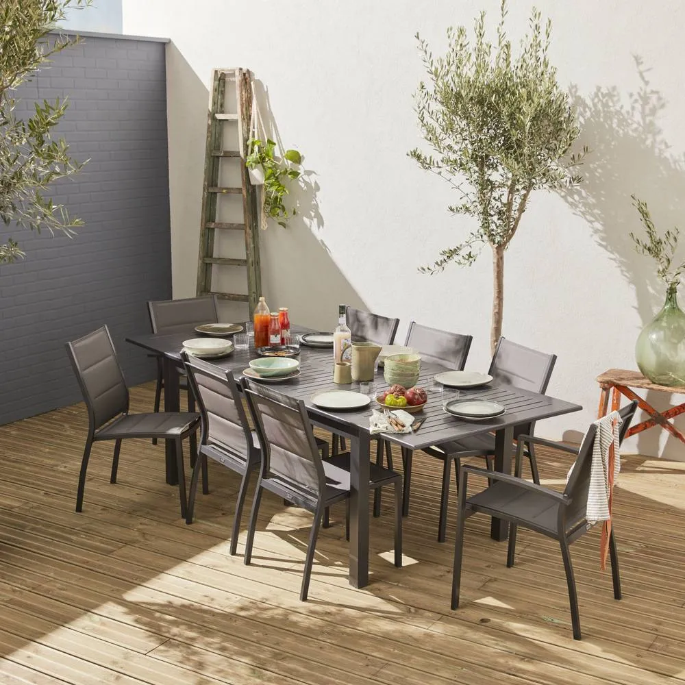 sweeek 8-seater Extendable Aluminium Garden Table Set With Chairs in Dark Grey 6