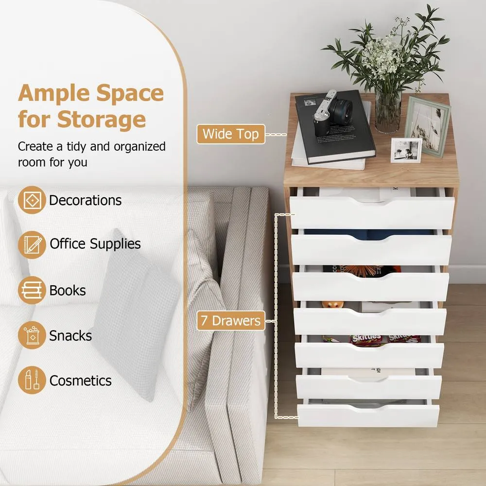 Costway 7-Drawer Storage Cabinet Mobile File Organizer Filing Dresser Chest in Natural 6