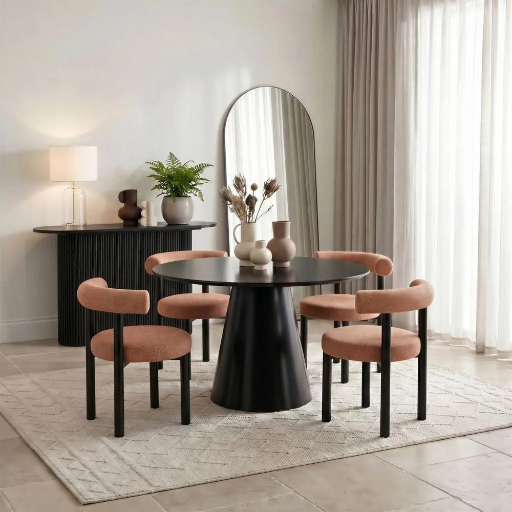 FurnitureboxUK Palma Round Black Semi Gloss Dining Table 4 Isola Chairs in Terracotta 1