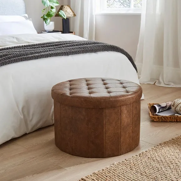 Faux Leather Large Round Ottoman 1