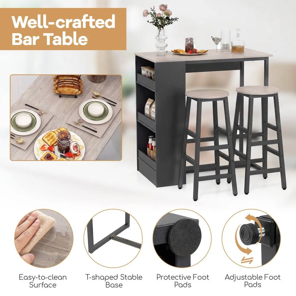 Costway 3-Piece Dining Table Set 91 cm Counter Height Bistro Table in Grey 5