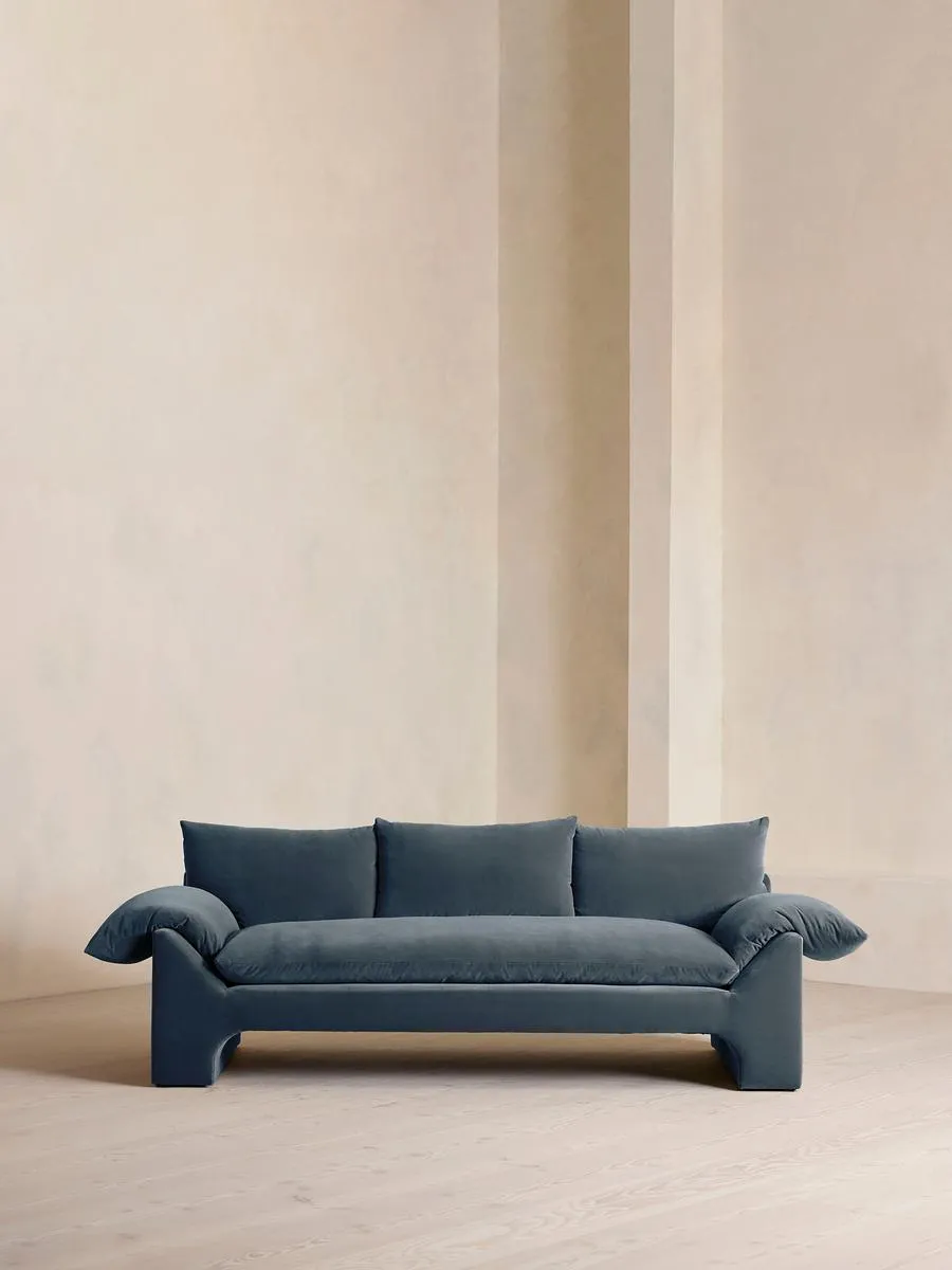 Wyatt Three Seater Sofa, Velvet, Grey Blue