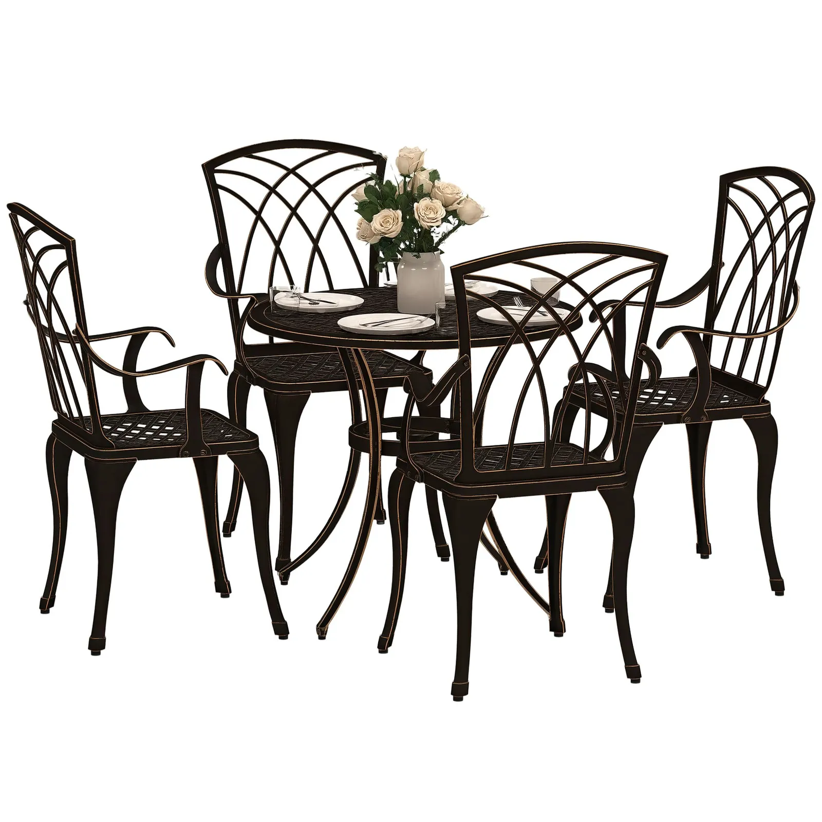 OUTSUNNY 5 PCs Garden Dining Set, Garden Furniture Set, Bronze Tone 2