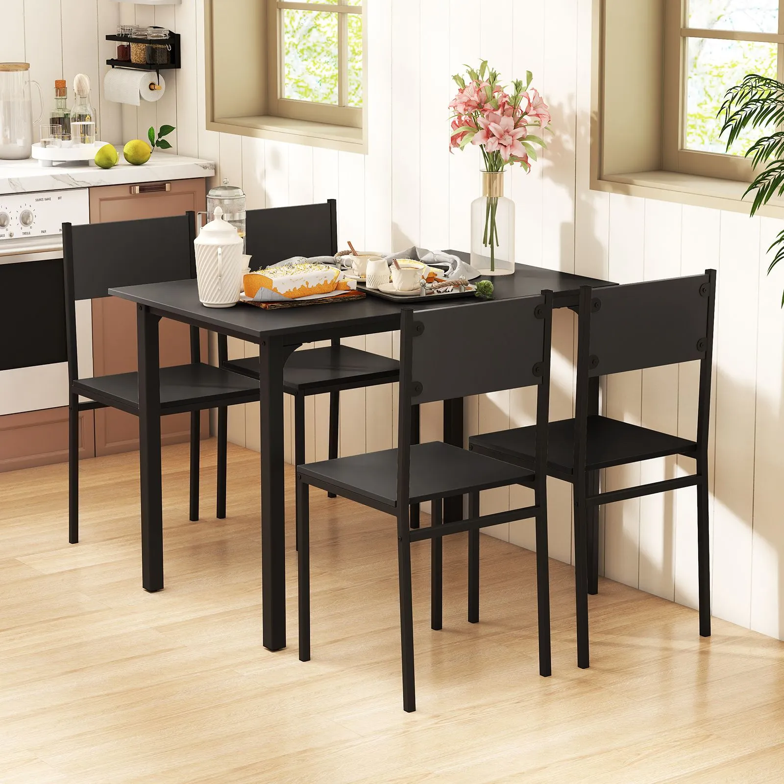 Costway 5Pcs Modern Kitchen Dining Room Furniture Dining Table Set for 4 in Grey 3