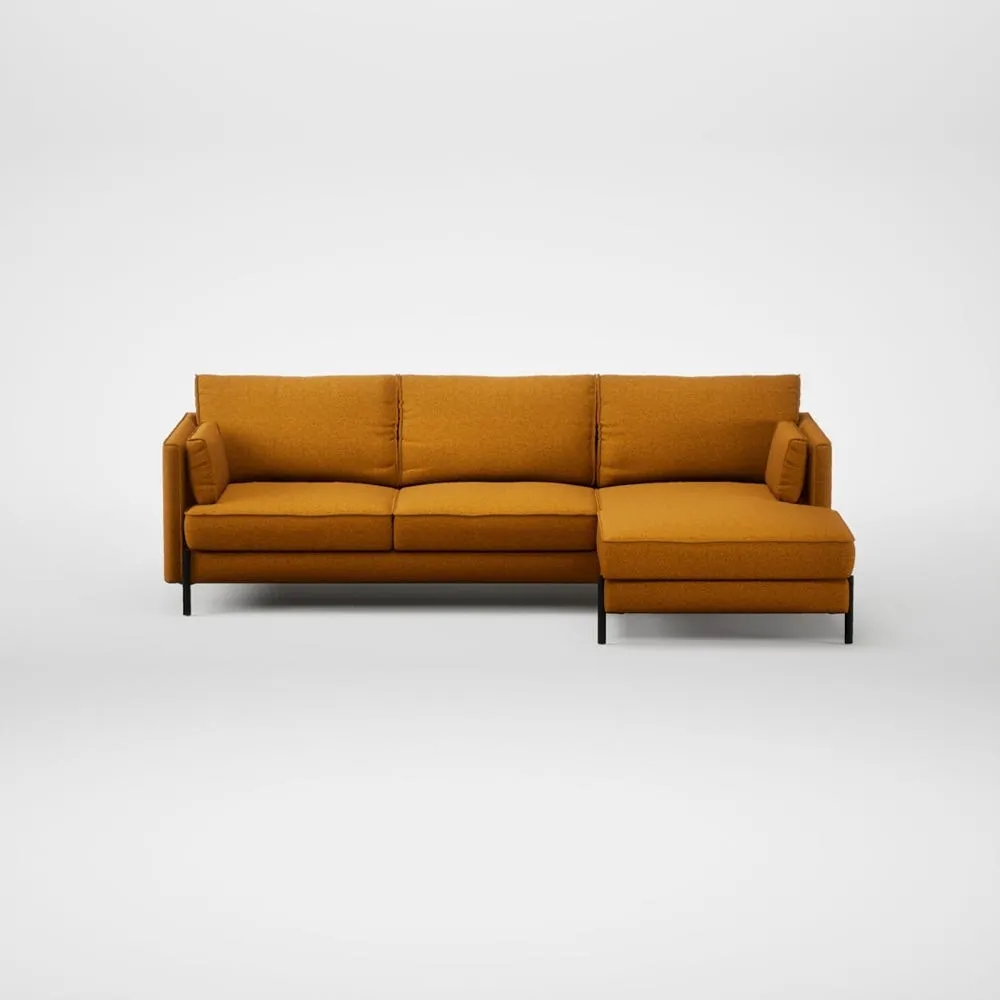 Heal's Tortona Right Hand Facing Chaise Sofa Loop Twill Ochre Black Feet 2