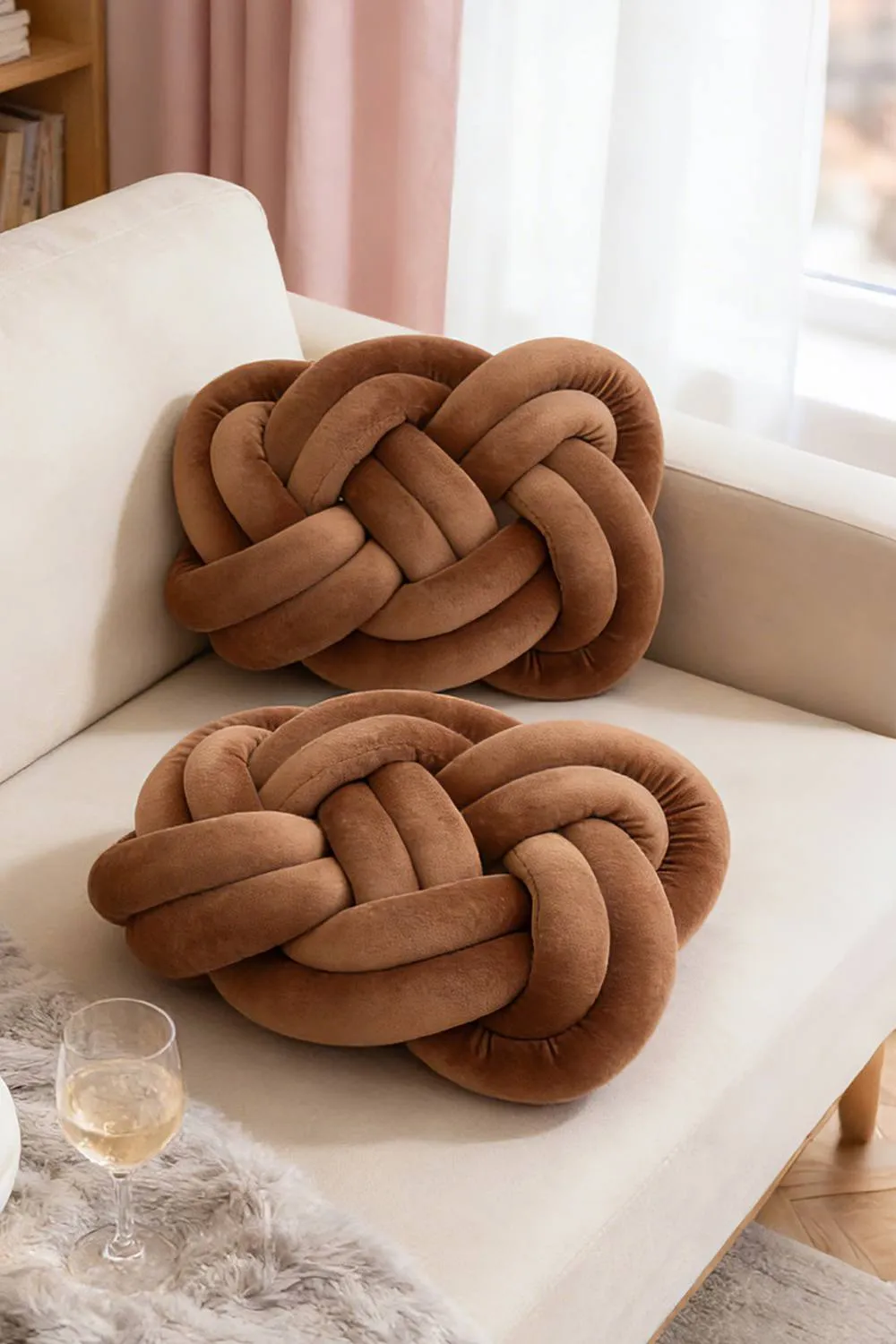 Living and Home 2Pcs Unique Knot Design Throw Pillows for Home Decor in Tan