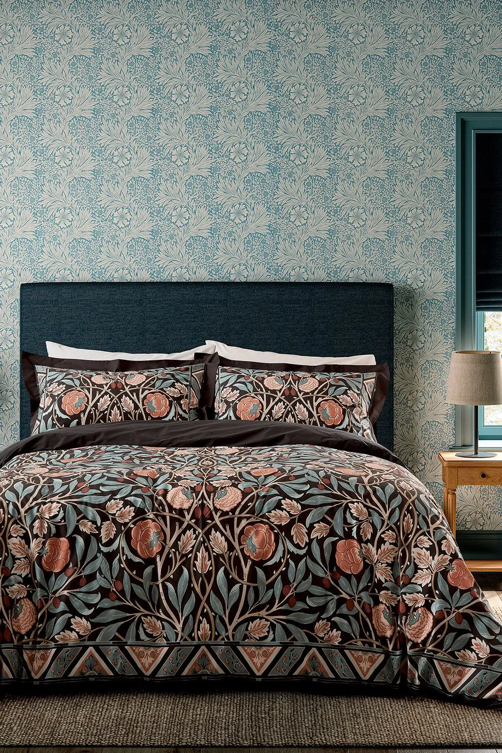 Morris & Co 'Olive & Rose' Cotton Duvet Cover Set in Indigo