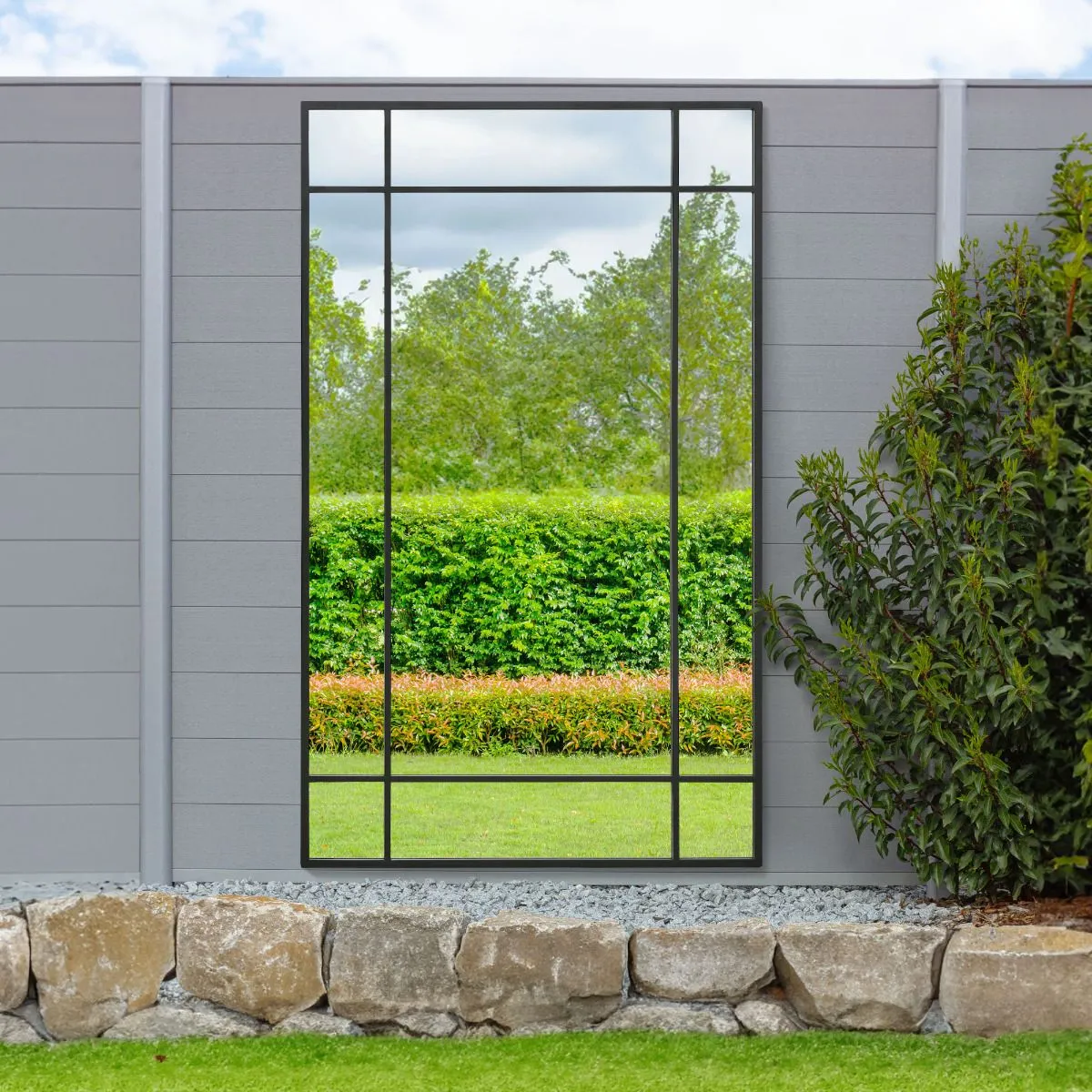MirrorOutlet Black Contemporary Wall & Leaner Garden Mirror 71"x 43" 180x110cm 6