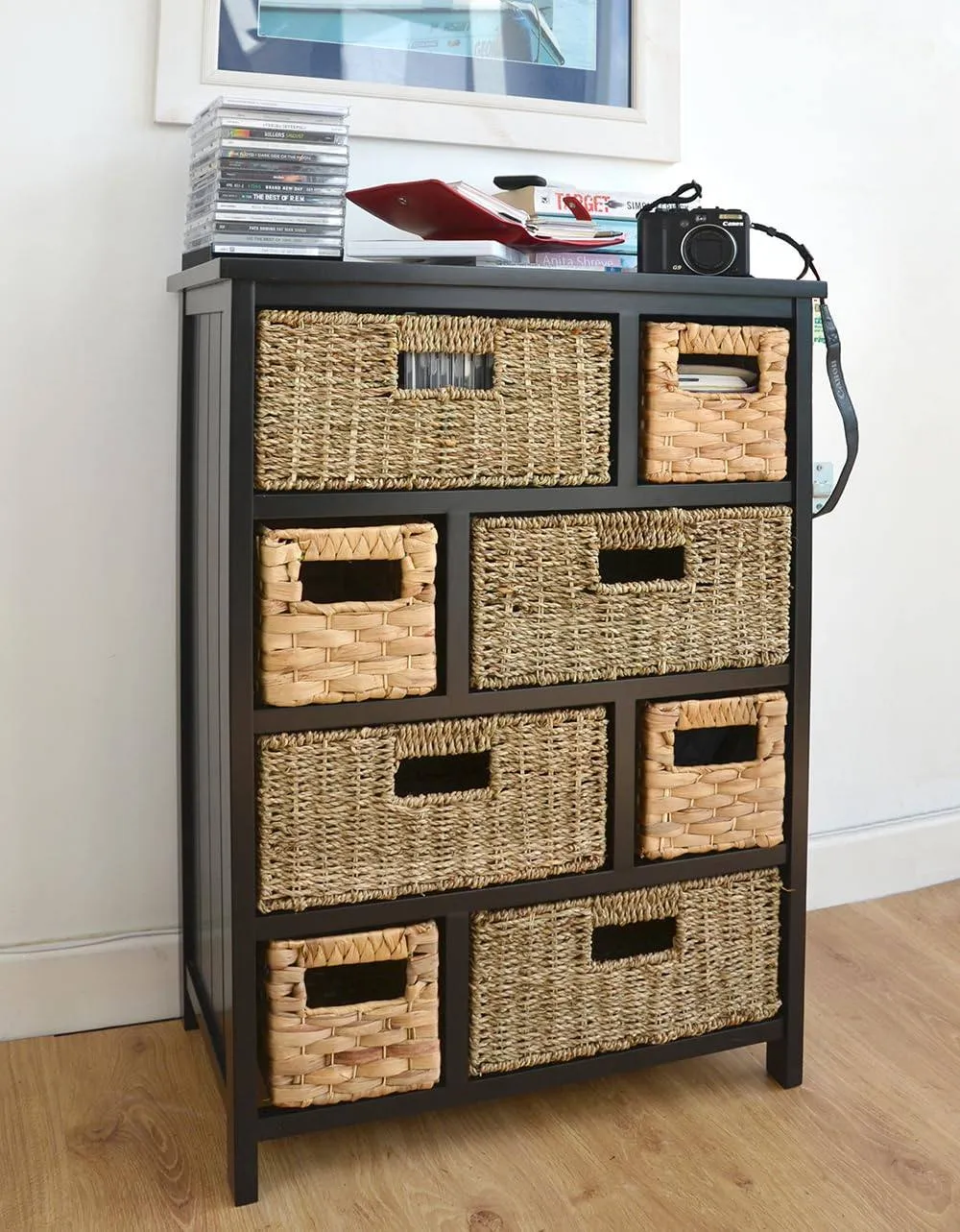 Statement Furniture Tetbury 8 Drawer Storage Unit Black with Hyacinth & Seagrass Baskets 5