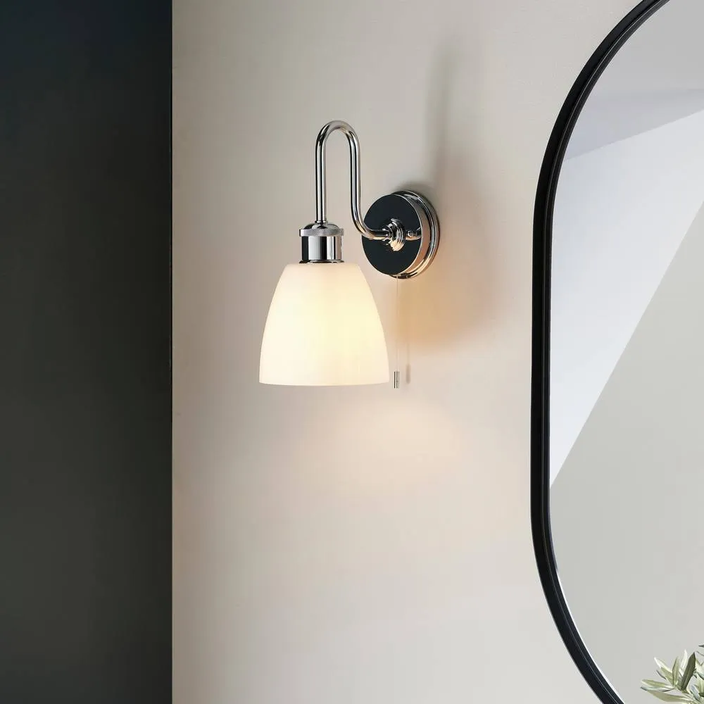 Netlighting Piper Bathroom Wall Lamp Chrome Plate Gloss Opal Glass 1x E27 in Silver 3