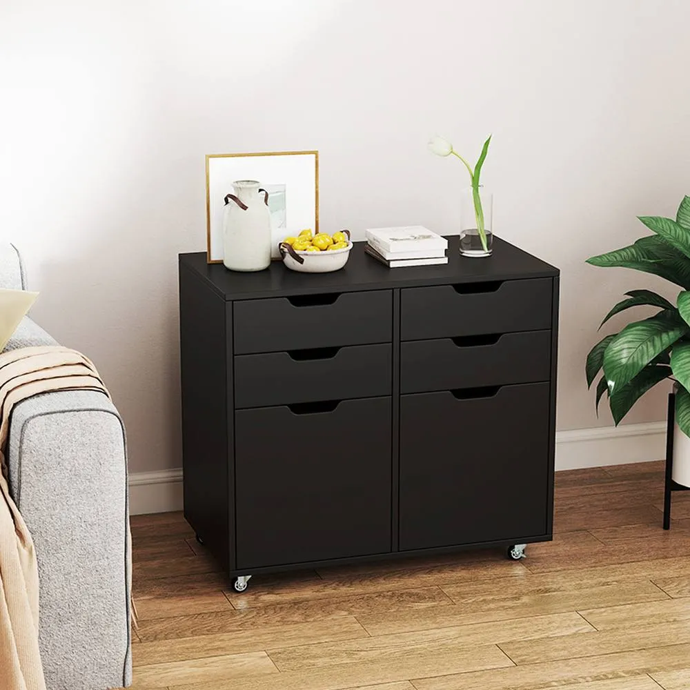 Costway 4 Drawer Dresser Chest Mobile Storage Cabinet w/Universal Wheels in Black