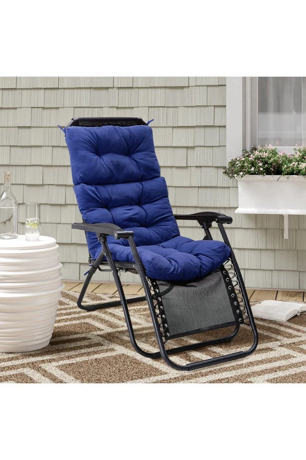 Garden Sanctuary 130cm W x 55cm D Navy Blue High Back Tri-Fold Adirondack Patio Chair Cushion