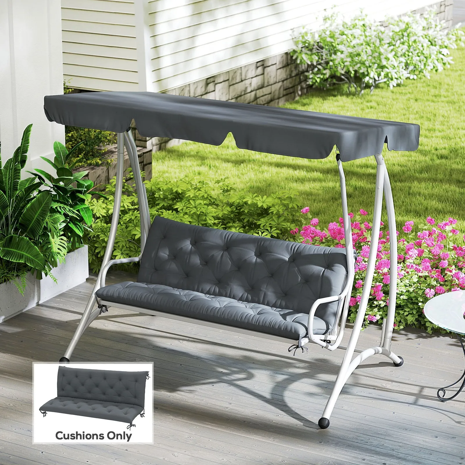 OUTSUNNY Garden Bench Cushion Outdoor Seat Pad with Ties in Dark Grey 1