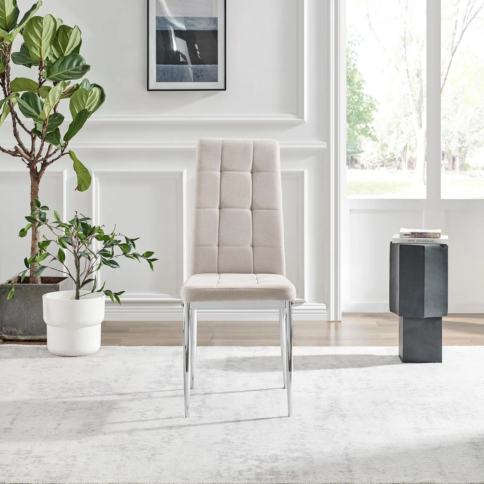 FurnitureboxUK Set 2 Paloma Modern Fabric Dining Chairs On Silver Legs in Cream 4