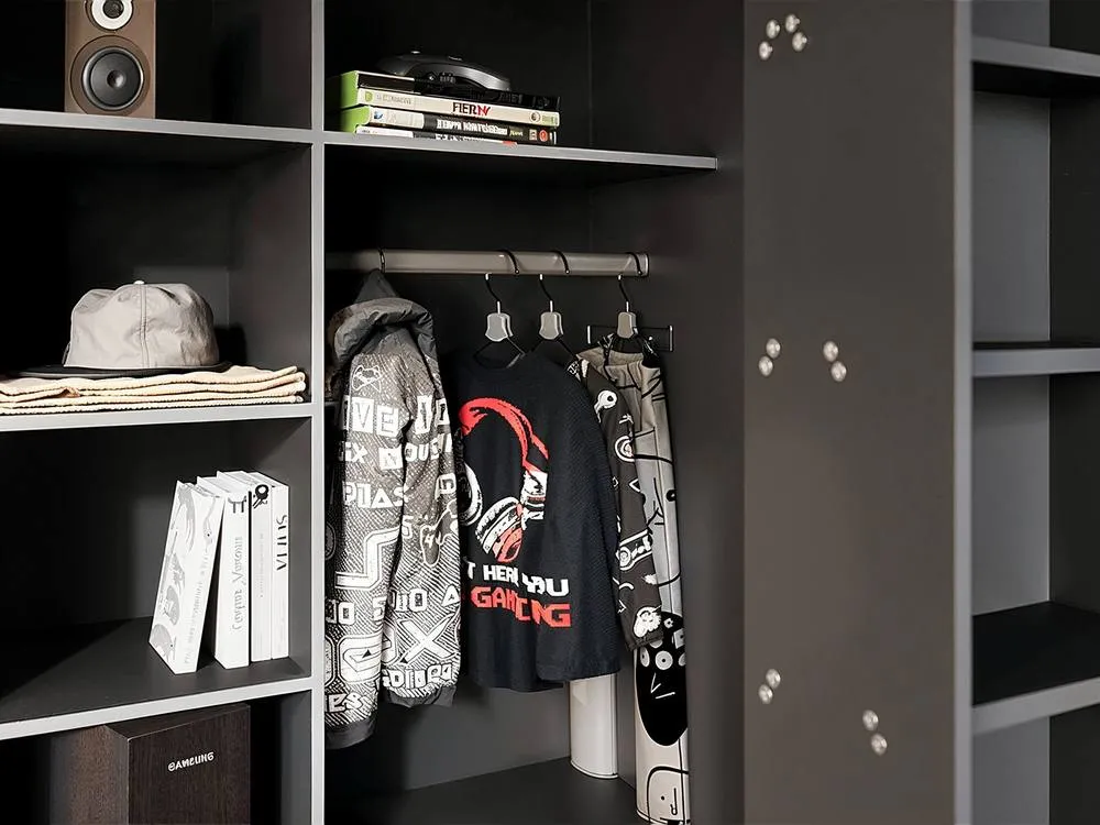 Flair Summit Gaming High Sleeper with Wardrobe Black in Grey 4
