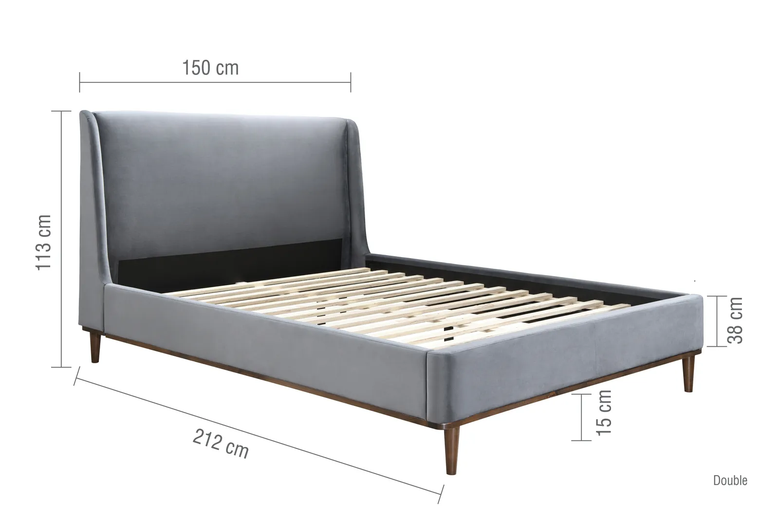 Birlea Double Bed Frame Grey Nicola Velvet Fabric 4FT6 135cm in Dark Grey 6